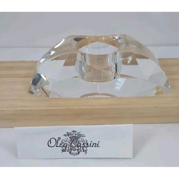 Oleg Cassini Crystal Tea Light Votive Signed Faceted Curve Candle Holder - Picture 8 of 16